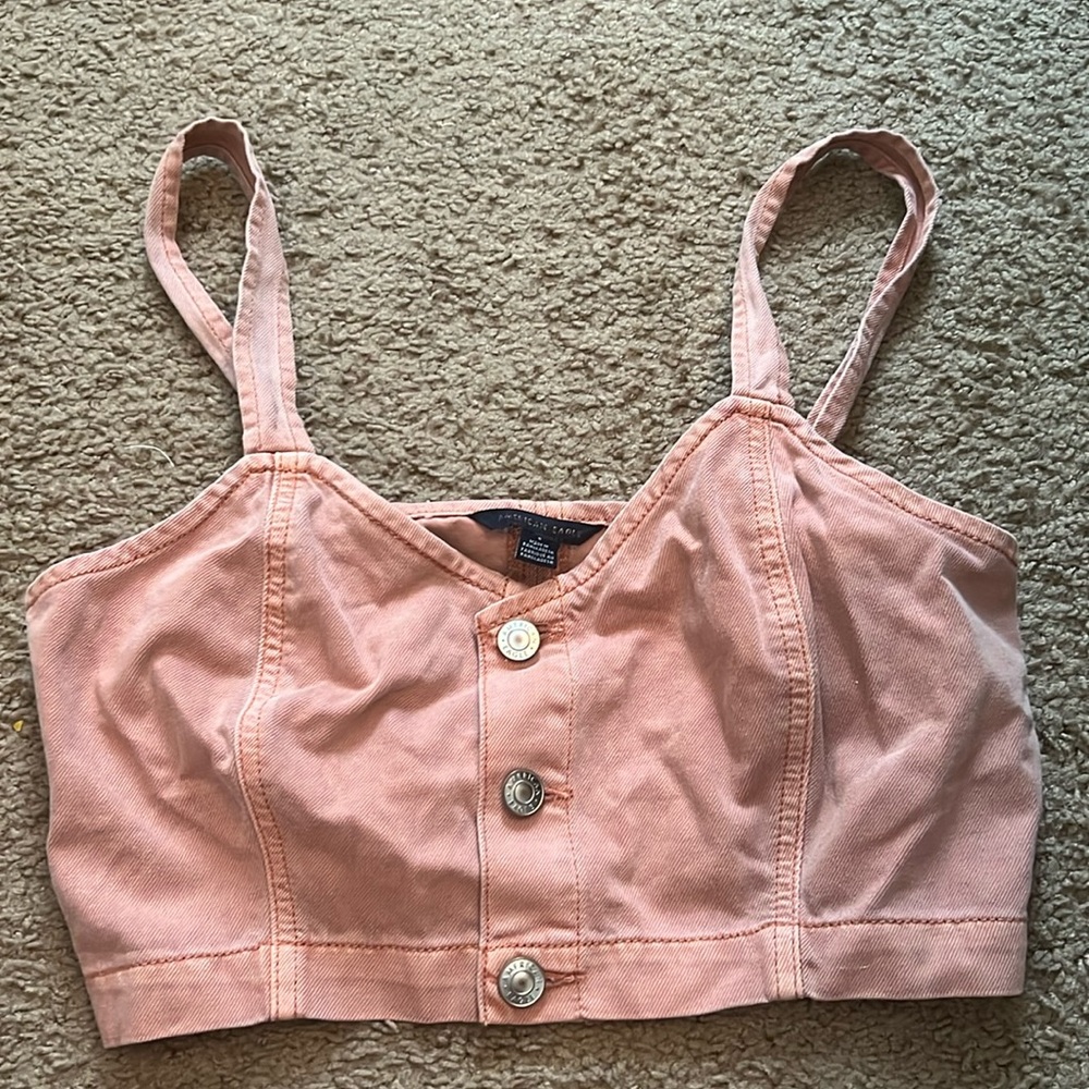 BLUSH PINK AMERICAN EAGLE DENIM MATERIAL CROPPED TOP